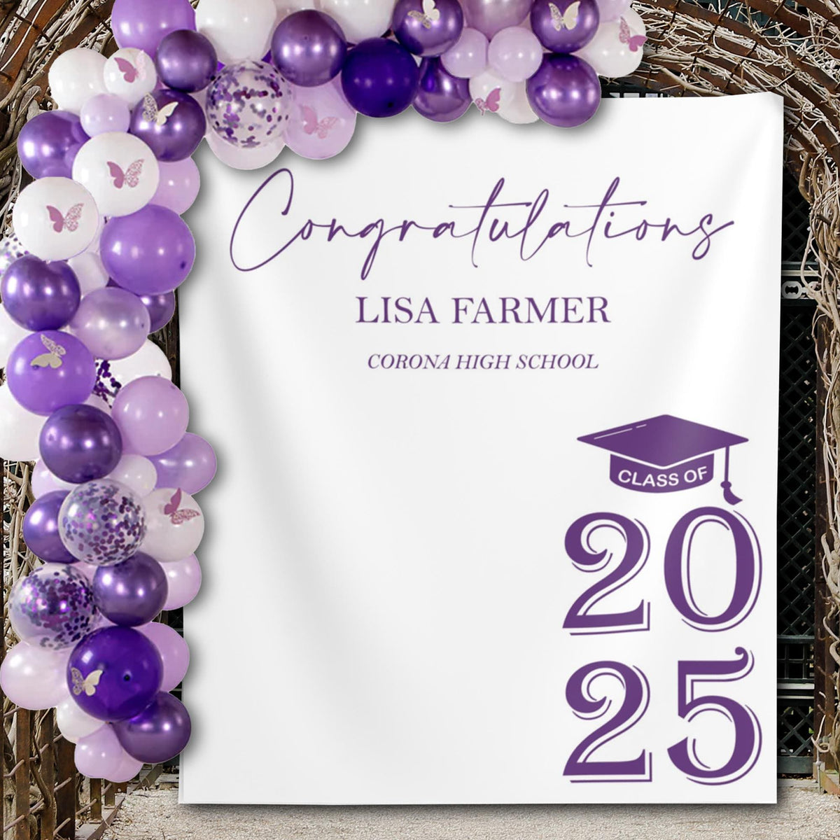 Graduation Decor Class of 2025 Party Backdrop Personalized High School Grad Banner College Graduation Grad Hat Photobooth Congrats Grad