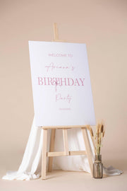 Custom Pink Ribbon Foamboard Party Sign Welcome Personalized Simple Birthday Decor