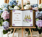 Fairytale Bridal Shower Welcome Sign Princess Floral Castle Book Foam Board Bridal Brunch Printed Wedding Shower Poster Future Mrs Decor