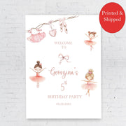 Printed Girl Birthday Welcome Sign Ballerina Doll Party Foamboard Girl Blush Coquette Bow Poster Paper First Birthday 1 Year Old Custom Sign