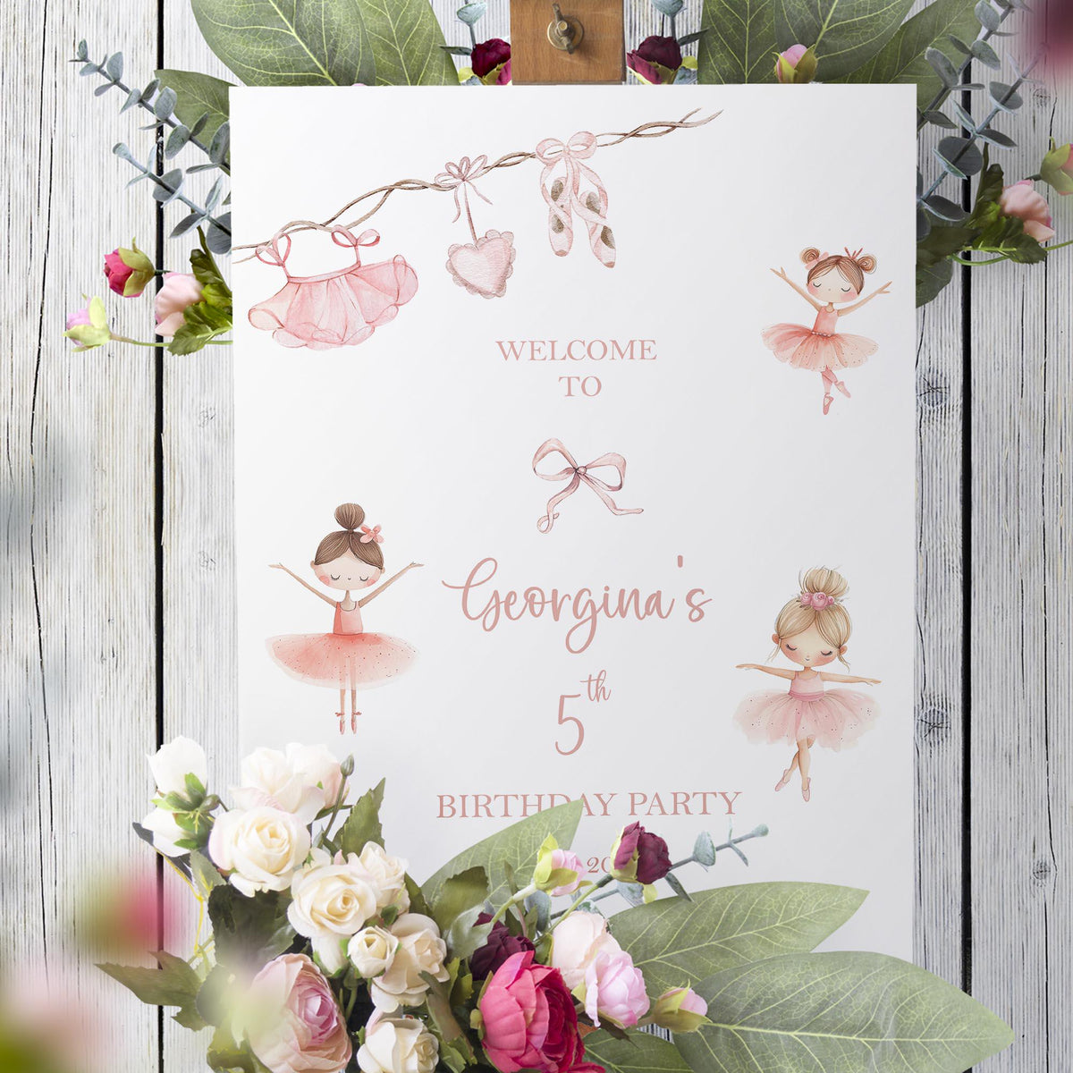 Printed Girl Birthday Welcome Sign Ballerina Doll Party Foamboard Girl