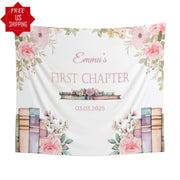 Pink Green Girl Floral Book Banner High Chair Party Backdrop
