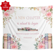 Boy Baby Shower Backdrop New Chapter Baby Shower Decor Book Themed Baby Sprinkle Backdrop Baby On The Way Banner Blue Floral Bridal Shower