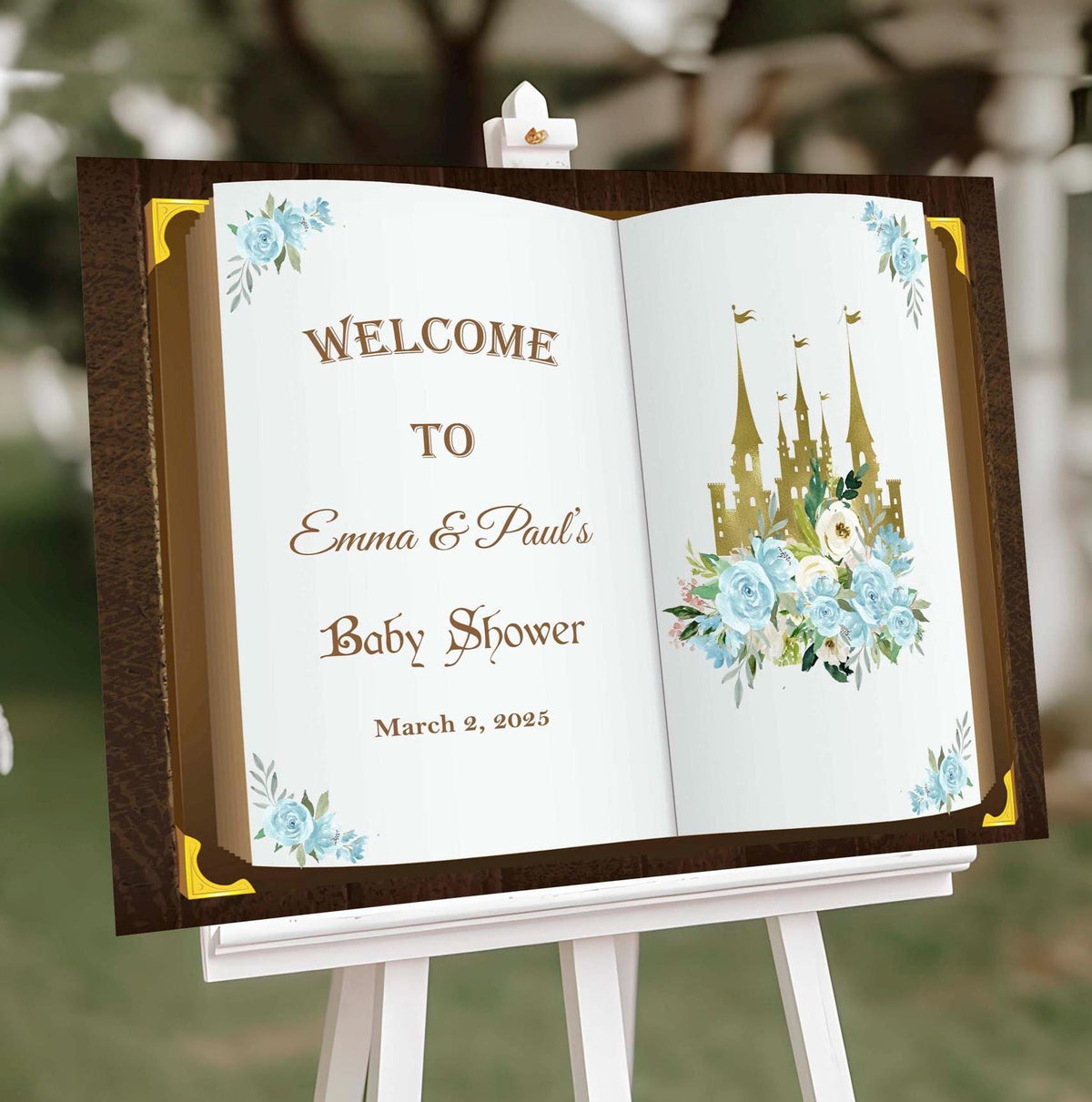 Baby Shower Welcome Sign Printed Poster Royal Castle Book Foamboard Floral Baby Shower Decor Prince Princess Personalized Party Poster