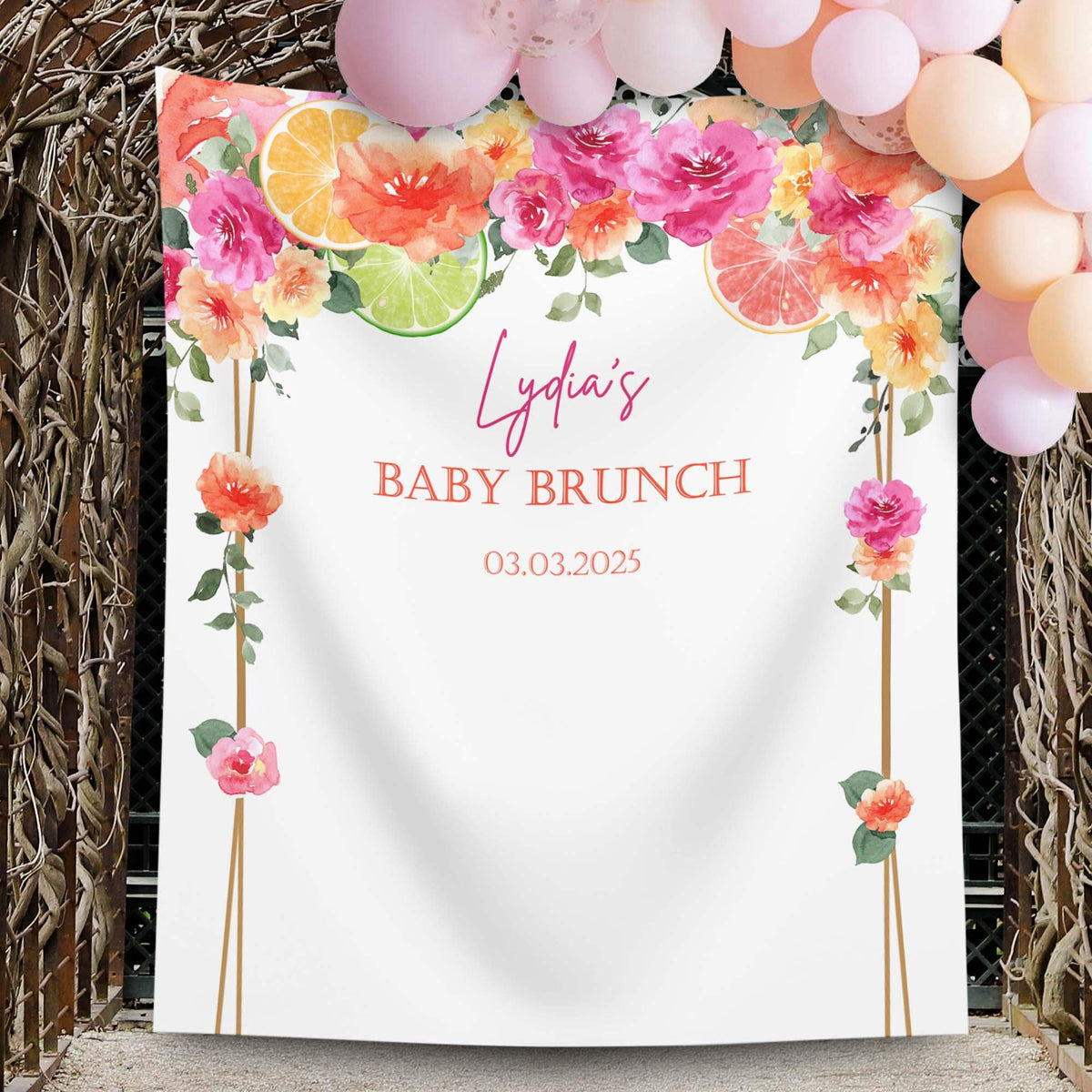 Citrus Baby Baby Brunch Decor Lemon Baby Shower Backdrop Custom Banner Hot Pink Orange Baby  Sprinkle Personalized Photobooth