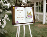 Bridal Shower Sign Fairytale Princess Party Welcome Sign Purple Floral Foamboard Castle Book Wedding Shower Poster Bridal Brunch Future Mrs