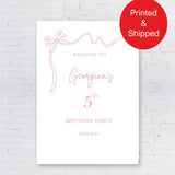 Printed Coquette Bow Birthday Sign Blush Ribbon Welcome Poster Custom Foamboard Party Sign Welcome Personalized Simple Birthday Decor