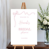 Printed Coquette Bow Sign Bridal Shower Welcome Poster Blush Ribbon Bachelorette Party Foamboard Engagement Poster Wedding Shower Future Mrs