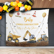 Modern Construction Baby Shower Backdrop Baby Under Construction Banner