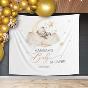 Baby Shower Backdrop Bear Moon Clouds Stars Baby Shower Decor Custom Photobooth Banner Personalized Name Baby Sprinkle Background Boy
