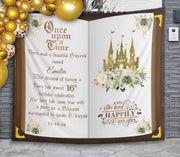 Sage Green Ivory Birthday Decor Sweet 16 Fairytale Dream Backdrop Quince Party Banner Princess Book Photobooth Champagne Gold Castle Sign