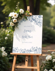 Printed Bridal Shower Welcome Sign Slate Blue Toile Poster Bachelorette Party Foamboard