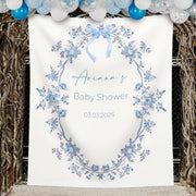 Blue Floral Baby Shower Backdrop Toile Baby Sprinkle Decor Modern Shower