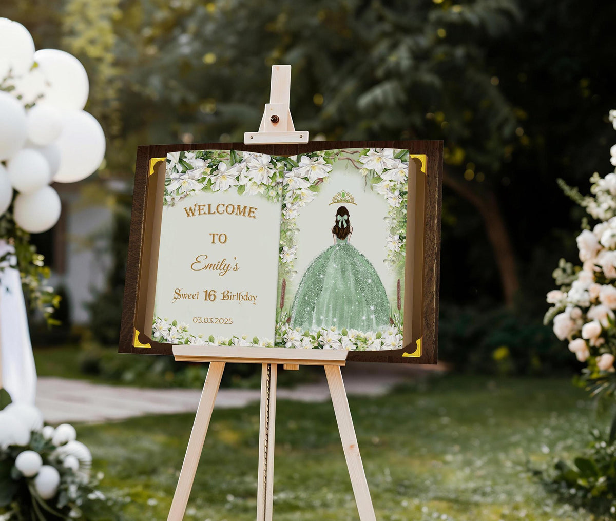 Printed Princess Party Sign Quinceañera Floral Welcome Sign