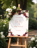 Printed Burgundy Bridal Shower Welcome Sign Blush Floral Wedding Shower Poster
