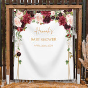 Burgundy Baby Shower Backdrop Blush Floral Baby Sprinkle Banner