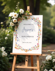 Printed Wildflower Sign Baby Shower Welcome Decor Spring Florals
