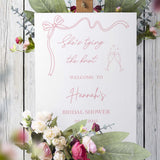 Printed Bridal Shower Sign She's Tying The Knot Custom Coquette Bow Engagement Foamboard