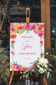 Printed Baby Shower Welcome Sign, Citrus Baby Brunch Foam Board, Custom Hot Pink Orange Floral Baby Shower Decor, Baby Sprinkle Poster