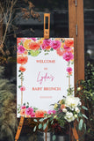 Printed Baby Shower Welcome Sign, Citrus Baby Brunch Foam Board, Custom Hot Pink Orange Floral Baby Shower Decor, Baby Sprinkle Poster