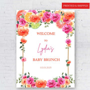 Printed Baby Shower Welcome Sign, Citrus Baby Brunch Foam Board, Custom Hot Pink Orange Floral Baby Shower Decor, Baby Sprinkle Poster