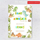 Printed Dino Baby Shower Welcome Sign, Zoo Animal Theme Foamboard, Roar Dino Paper Poster, Little Dinosaur Welcome Sign, Custom Name Sign