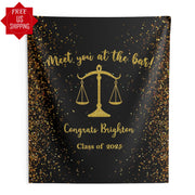 2025 Law School Graduation Decor Black Gold Glitter Lawyer Attorney Grad Backdrop You've Been Served Banner Scales of justice Congrats Grad