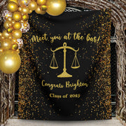 2025 Law School Graduation Decor Black Gold Glitter Lawyer Attorney Grad Backdrop