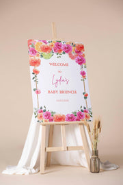 Citrus Baby Brunch Welcome Sign Foam Board Custom Hot Pink Orange Floral Baby Shower Decor Welcome Poster Baby Sprinkle Printed Shipped