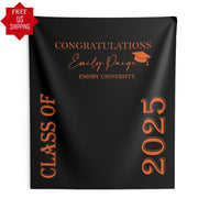 Orange Black Graduation Decor, Class of 2025 Grad Party Banner, Graduation Backdrop, Personalized Graduation Photo Booth, High School Grad