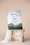 Printed Adventure Baby Shower Welcome Sign, Greenery Mountain Theme Foamboard, Adventure Awaits Paper Poster, Custom Name Welcome Sign