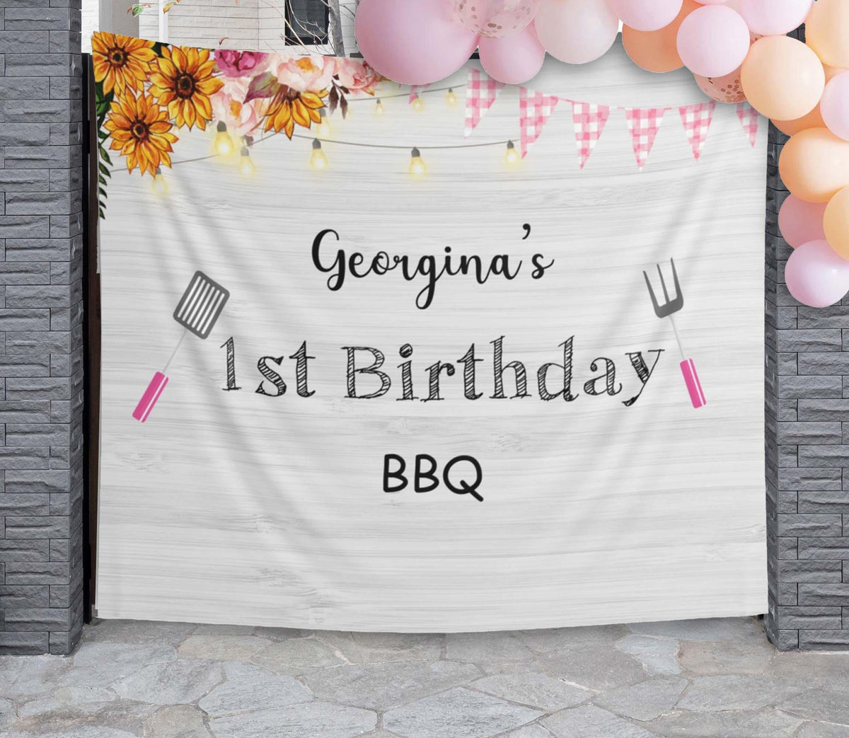 Kids Adult Rustic Sunflower Birthday Photobooth First Birthday Banner