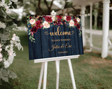 Printed Navy Burgundy Wedding Sign Rustic Engagement Poster Navy Burgundy Welcome Sign Floral Foam Board Burgundy Blush Welcome Signage
