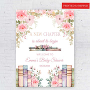 Printed Baby Shower Welcome Sign New Chapter Book Theme Baby Sprinkle Foam Board Custom Pink Floral Blush Baby Shower Entrance Decor