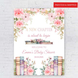 Printed Baby Shower Welcome Sign New Chapter Book Theme Baby Sprinkle Foam Board Custom Pink Floral Blush Baby Shower Entrance Decor