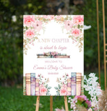 Printed Baby Shower Welcome Sign New Chapter Book Theme Baby Sprinkle Foam Board Custom Pink Floral Blush Baby Shower Entrance Decor