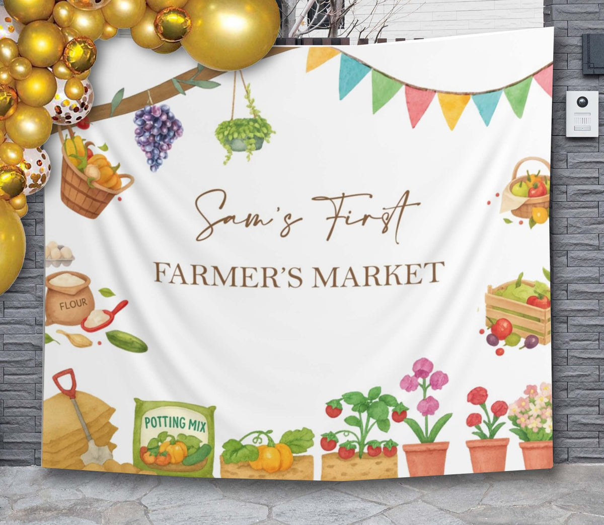 Farmer's Market Birthday Backdrop, Gender Neutral Party Decoration,