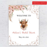 Bridal Shower Welcome Sign Printed Highland Cow Boho Pampas Grass Bachelorette Party Foamboard Cow Print Future Mrs Poster Paper Entrance