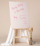 Printed 30th Birthday Sign Thirty Flirty Thriving Foamboard Pink Cocktail Welcome Poster Any Age Sign Champagne Glass Party Decor