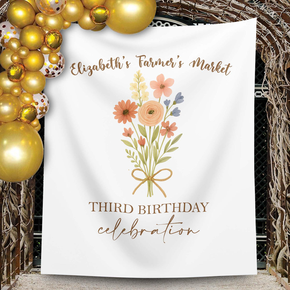 Farmer's Market Birthday Backdrop, Wildflower Decoration,