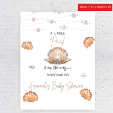 Baby Shower Welcome Sign Printed Little Pearl Sea Shells Baby Sprinkle Foamboard Girl Baby Shower Decor Ocean Baby Shower Poster Paper