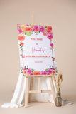 Printed Birthday Welcome Sign, Hot Pink orange Party Decor, Citrus Entrance Foamboard, 50th Any Age Birthday, Lemon Women Birthday Brunch