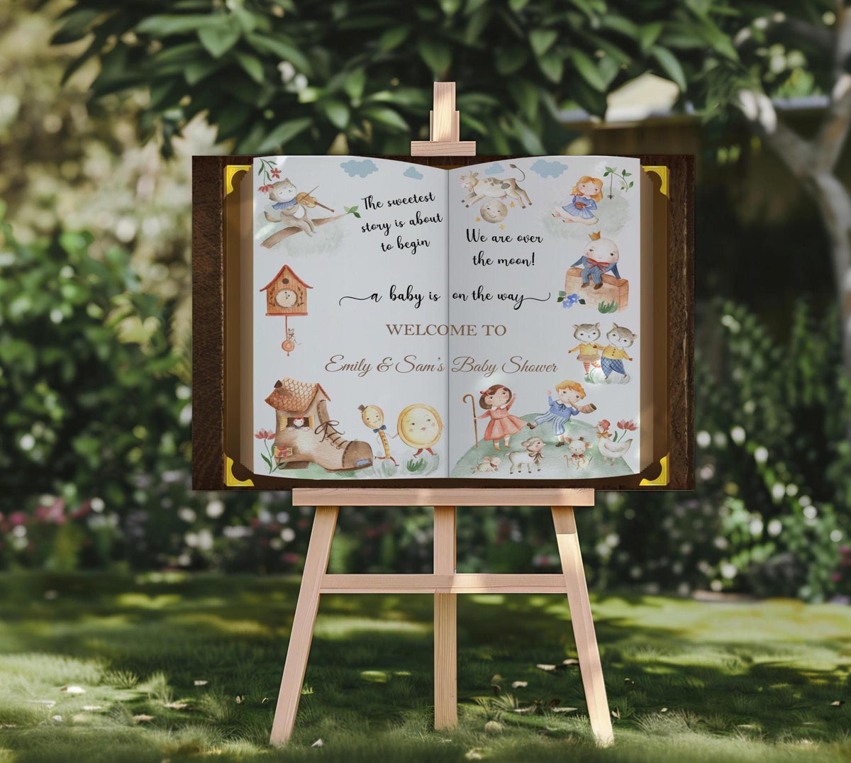 Printed Nursery Rhyme Baby Shower Sign, Welcome Foamboard, Over the Moon Poster, Storybook Baby Shower Decor, Fairytale Shower Banner