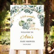 Little Pumpkin Baby Shower Welcome Sign Printed Fall greenery Baby Sprinkle Decor