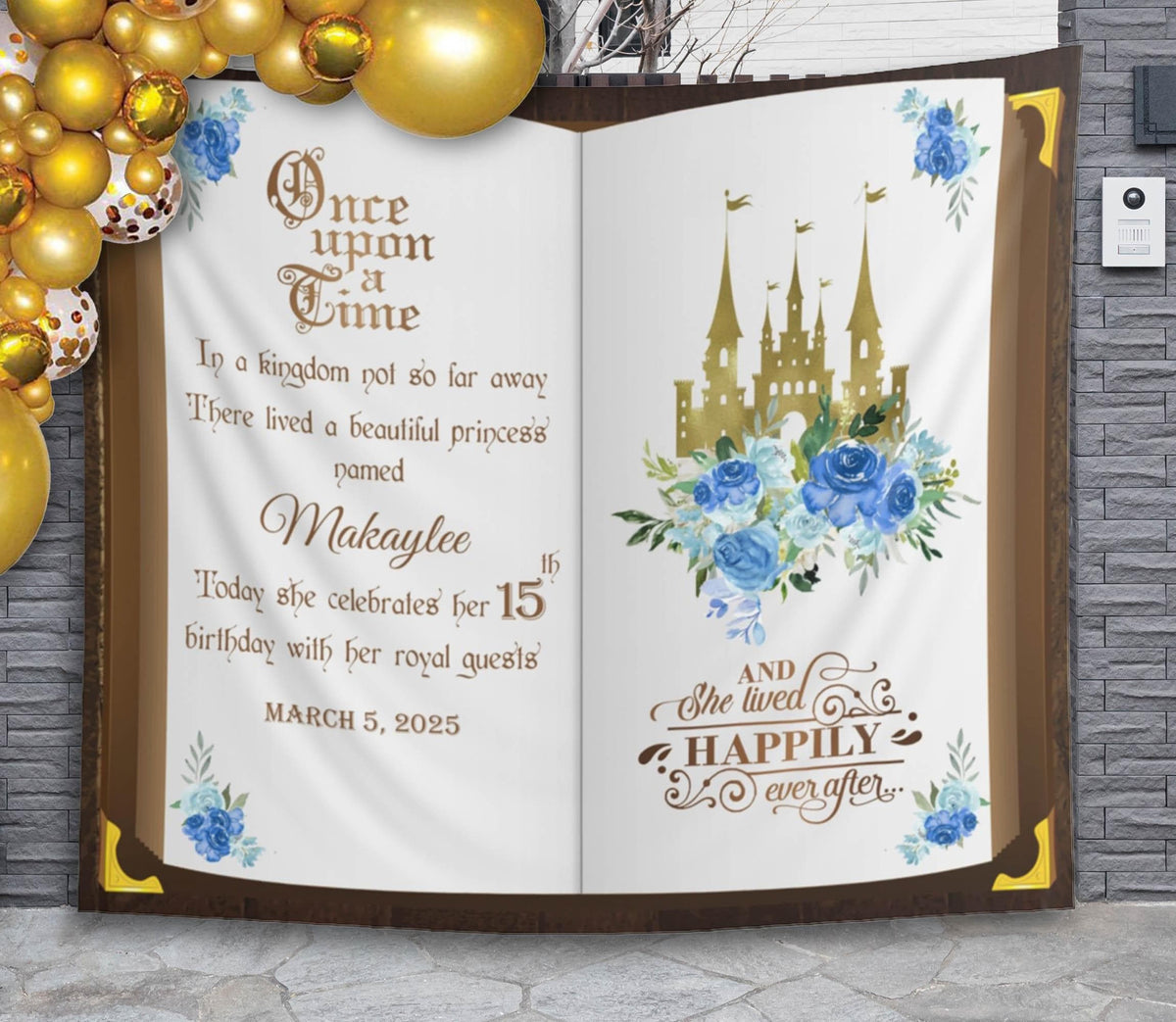 Royal Blue Princess Book Backdrop, 15th 16th Birthday Decor,
