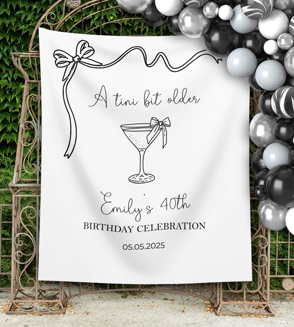A tini bit older Birthday Decor Martini Themed Birthday Backdrop Personalized Women’s Birthday Banner Drink Bow Custom Backdrop 40th Party