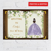 Printed Lavendar Princess Birthday Sign Quinceañera Floral Welcome Sign Sweet 16 Decor 15th Anos Foamboard Once Upon a Time Fairytale Poster