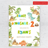 Boy Birthday Welcome Sign Printed Dinosaur Party Foamboard, Little Dino Entrance Sign, Boys Birthday Poster Paper, Roar Animal Theme Decor