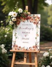 Printed Terracotta Wedding Welcome Sign Personalized Fall Foamboard Boho Floral Poster Custom Autumn Engagement Bridal Shower Decor