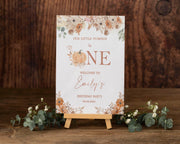 First Birthday Welcome Sign Autumn Gender Neutral Party Decor Boho Rustic Little Pumpkin Foamboard Fall One 1st Birthday Poster
